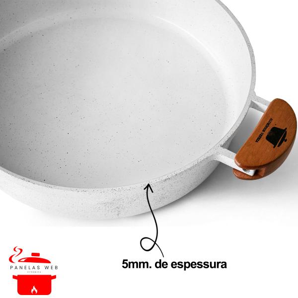 Frigideira Cerâmica Branca Antiaderente 30cm 3,9L Branco Tampa De Vidro - Veneza Imagem de Frigideira Cerâmica Branca Antiaderente 30cm 3,9L Branco Tampa De Vidro