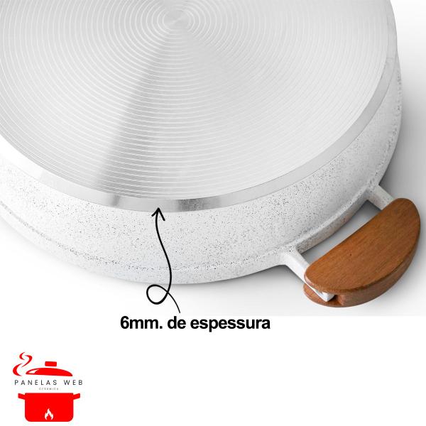 Frigideira Cerâmica Branca Antiaderente 30cm 3,9L Branco Tampa De Vidro - Veneza Imagem de Frigideira Cerâmica Branca Antiaderente 30cm 3,9L Branco Tampa De Vidro
