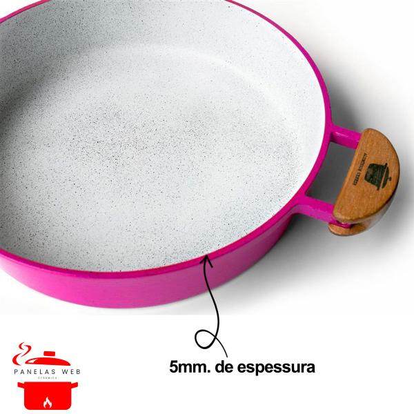 Imagem de Frigideira Cerâmica Branca Antiaderente 30cm 3,9L Rosa Tampa De Vidro