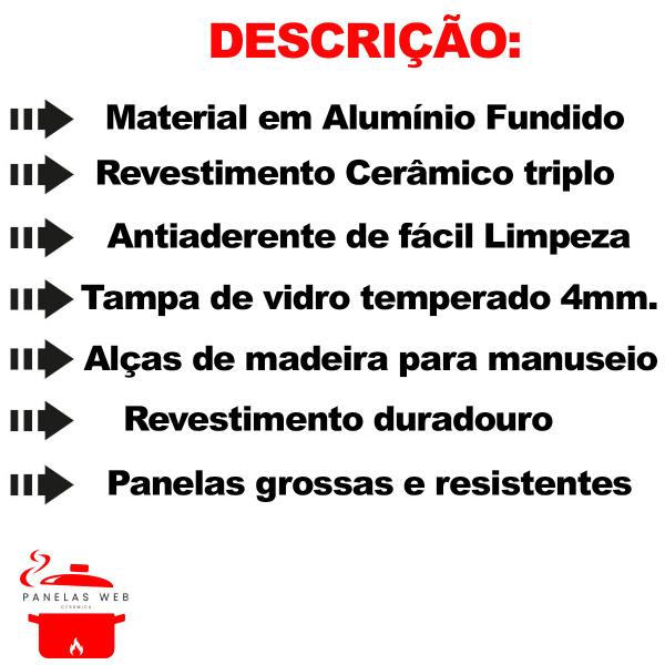 Imagem de Frigideira Cerâmica Branca Antiaderente 30cm 3,9L Vermelho Tampa De Vidro