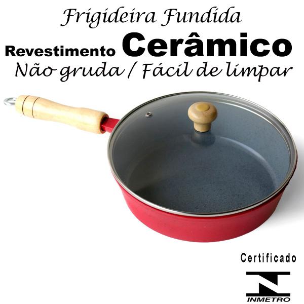 Frigideira Cerâmica Cinza Antiaderente 22cm 1,7L Vermelho Tampa De Vidro - Veneza Imagem de Frigideira Cerâmica Cinza Antiaderente 22cm 1,7L Vermelho Tampa De Vidro