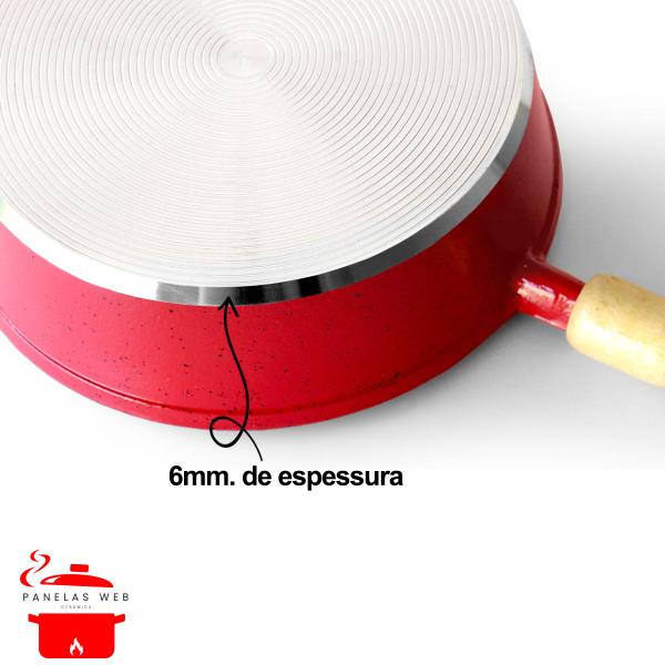 Frigideira Cerâmica Cinza Antiaderente 22cm 1,7L Vermelho Tampa De Vidro - Veneza Imagem de Frigideira Cerâmica Cinza Antiaderente 22cm 1,7L Vermelho Tampa De Vidro
