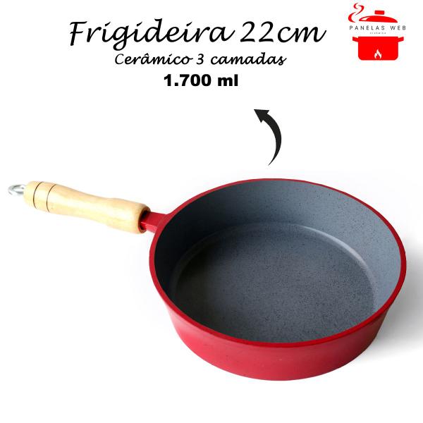 Frigideira Cerâmica Cinza Antiaderente 22cm 1,7L Vermelho Tampa De Vidro - Veneza Imagem de Frigideira Cerâmica Cinza Antiaderente 22cm 1,7L Vermelho Tampa De Vidro