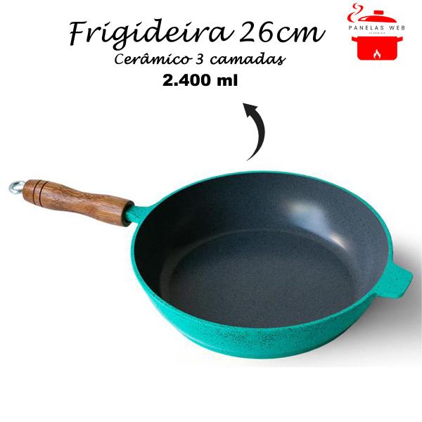 Imagem de Frigideira Cerâmica Cinza Antiaderente 26cm 2,4L Verde Tampa De Vidro