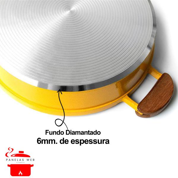 Imagem de Frigideira Cerâmica Cinza Antiaderente 30cm 3,9L Amarelo Tampa De Vidro