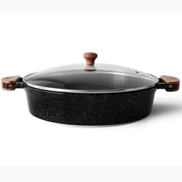 Frigideira Cerâmica Preta Antiaderente 30cm 3,9L Preto Tampa De Vidro - Veneza Imagem de Frigideira Cerâmica Preta Antiaderente 30cm 3,9L Preto Tampa De Vidro