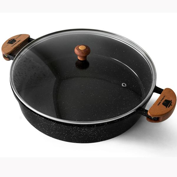 Frigideira Cerâmica Preta Antiaderente 30cm 3,9L Preto Tampa De Vidro - Veneza Imagem de Frigideira Cerâmica Preta Antiaderente 30cm 3,9L Preto Tampa De Vidro