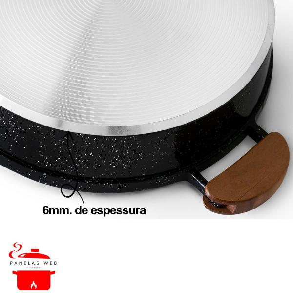Frigideira Cerâmica Preta Antiaderente 30cm 3,9L Preto Tampa De Vidro - Veneza Imagem de Frigideira Cerâmica Preta Antiaderente 30cm 3,9L Preto Tampa De Vidro