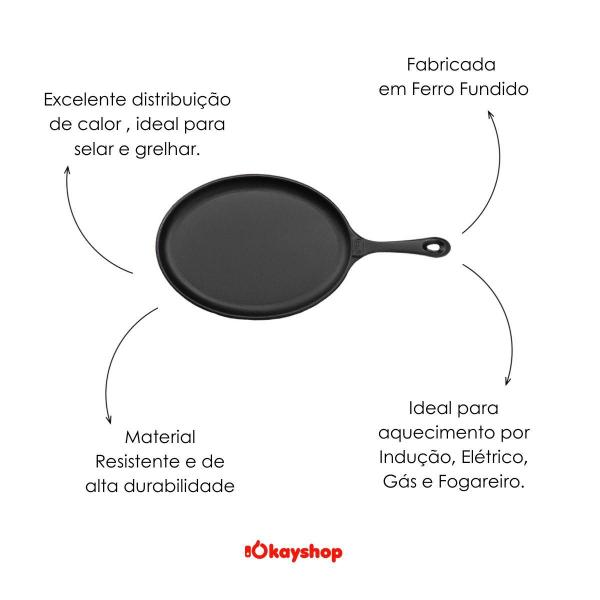 Frigideira Chapa Oval Ferro Fundido C/pegador - Panela Mineira Imagem de Frigideira Chapa Oval Ferro Fundido C/pegador