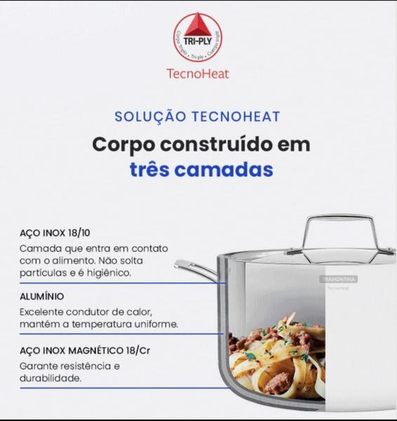 Frigideira com Tampa Tramontina Aço Inox Cooktop Fogão Indução Corpo Triplo 30cm 5,6 Litros Grano Imagem de Frigideira com Tampa Tramontina Aço Inox Cooktop Fogão Indução Corpo Triplo 30cm 5,6 Litros Grano