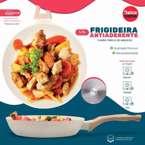 Frigideira Creme Antiaderente Ceramic Indução Fundo Triplo 24cm - DOLCE HOME Imagem de Frigideira Creme Antiaderente Ceramic Indução Fundo Triplo 24cm