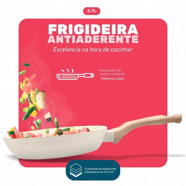 Frigideira Creme Antiaderente Ceramic Indução Fundo Triplo 24cm - DOLCE HOME Imagem de Frigideira Creme Antiaderente Ceramic Indução Fundo Triplo 24cm