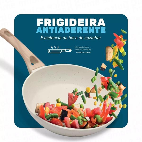 Frigideira Creme Antiaderente Ceramic Indução Fundo Triplo 24cm - DOLCE HOME Imagem de Frigideira Creme Antiaderente Ceramic Indução Fundo Triplo 24cm