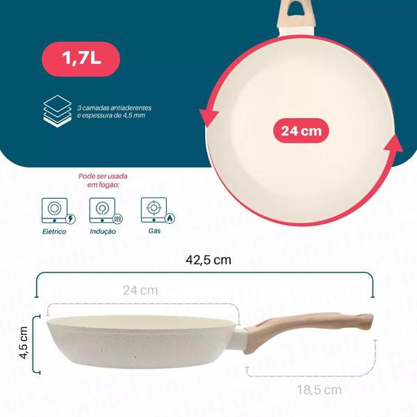 Frigideira Creme Antiaderente Ceramic Indução Fundo Triplo 24cm - DOLCE HOME Imagem de Frigideira Creme Antiaderente Ceramic Indução Fundo Triplo 24cm
