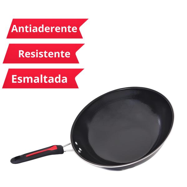 Imagem de Frigideira de Aço Antiaderente Esmaltada Wok 32CM