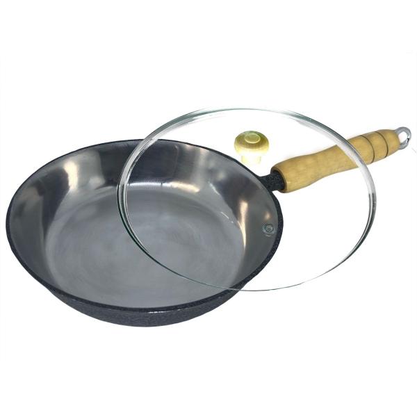 Frigideira de Alumínio Preta com Cabo e Tampa de Vidro 24 cm - Diviforte Imagem de Frigideira de Alumínio Preta com Cabo e Tampa de Vidro 24 cm