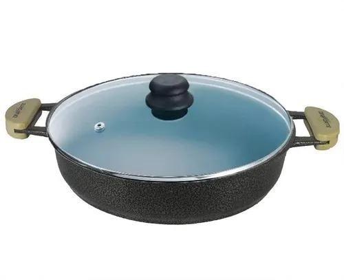 Frigideira de Alumínio Preta Meia Lua 36 cm Tampa de Vidro - Diviforte Imagem de Frigideira de Alumínio Preta Meia Lua 36 cm Tampa de Vidro