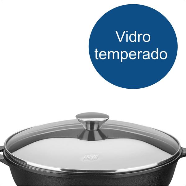 Frigideira de Ferro Com Tampa De Vidro Temperado e Alça 3,1 Litros Forno E Fogão 28 Cm Cozinha Mta - 8378 Imagem de Frigideira de Ferro Com Tampa De Vidro Temperado e Alça 3,1 Litros Forno E Fogão 28 Cm Cozinha Mta - 8378