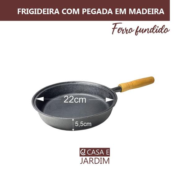 Imagem de Frigideira de Ferro Fundido Grill Com Cabo Em Madeira 22cm