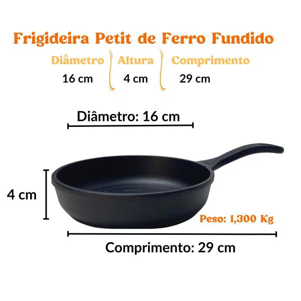 Imagem de Frigideira De Ferro Fundido Petit 16 Cm 600 Ml Ovo Egg Pan Cabo de Ferro Panela Mineira