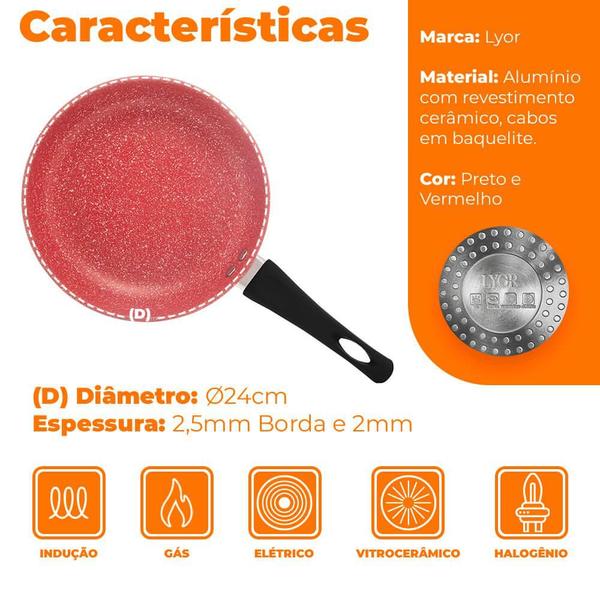 Frigideira de Indução Revestimento Antiaderente Cerâmica 24cm Preto e Vermelho - Lyor Imagem de Frigideira de Indução Revestimento Antiaderente Cerâmica 24cm Preto e Vermelho - Lyor
