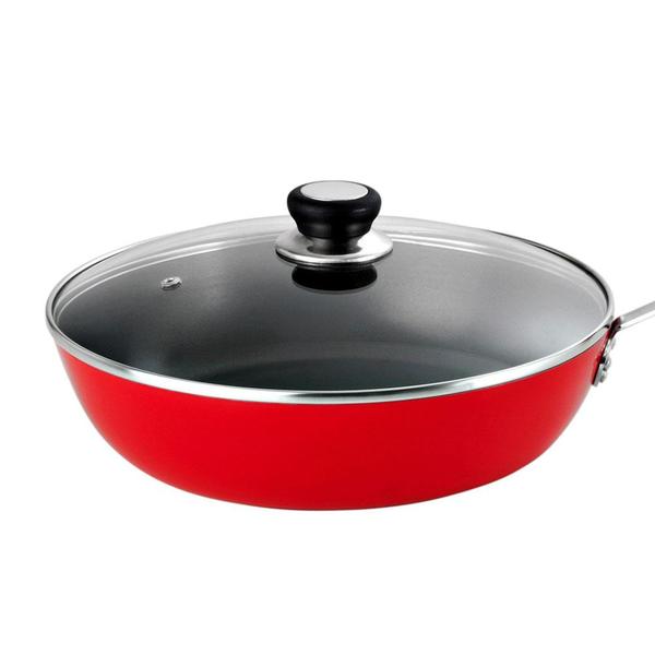 Frigideira Eterna Gourmet 26 cm com Cabo e Tampa de Vidro Vermelha - Nigro - Nigro Alumínio Imagem de Frigideira Eterna Gourmet 26 cm com Cabo e Tampa de Vidro Vermelha - Nigro - Nigro Alumínio