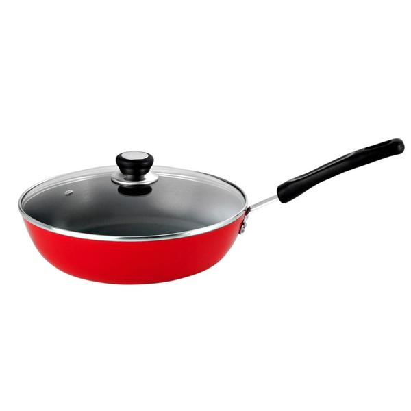 Frigideira Eterna Gourmet 26 cm com Cabo e Tampa de Vidro Vermelha - Nigro - Nigro Alumínio Imagem de Frigideira Eterna Gourmet 26 cm com Cabo e Tampa de Vidro Vermelha - Nigro - Nigro Alumínio