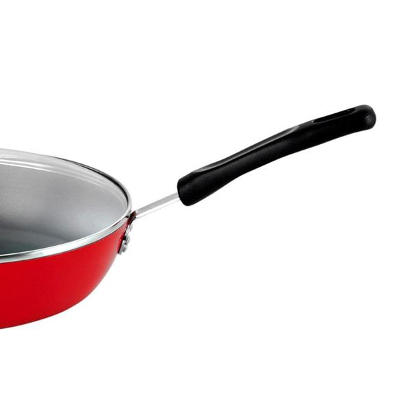 Frigideira Eterna Gourmet 26 cm com Cabo e Tampa de Vidro Vermelha - Nigro - Nigro Alumínio Imagem de Frigideira Eterna Gourmet 26 cm com Cabo e Tampa de Vidro Vermelha - Nigro - Nigro Alumínio