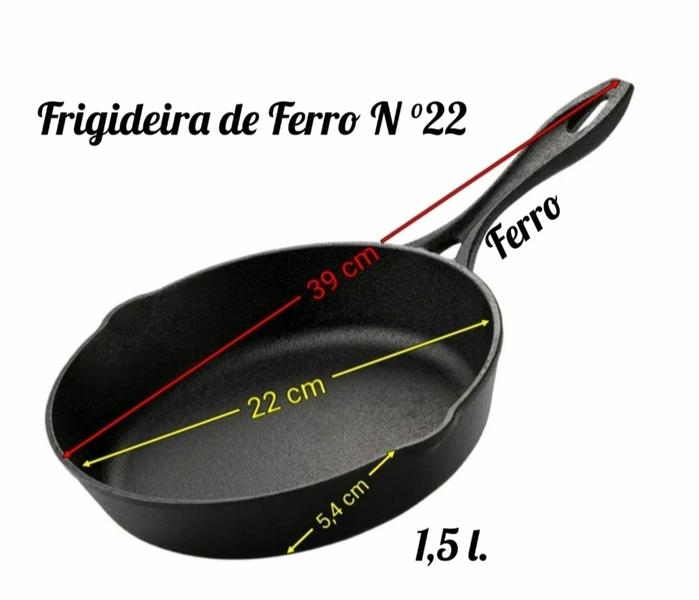 Imagem de Frigideira Ferro  22 cm Cabo Ferro P/ Churrasqueira, Forno,  Fogão Indução e etc