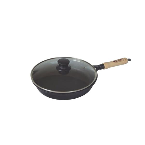 Frigideira Ferro Fundido Cabo Madeira Tampa Vidro 22cm - Rig Fundidos Imagem de Frigideira Ferro Fundido Cabo Madeira Tampa Vidro 22cm