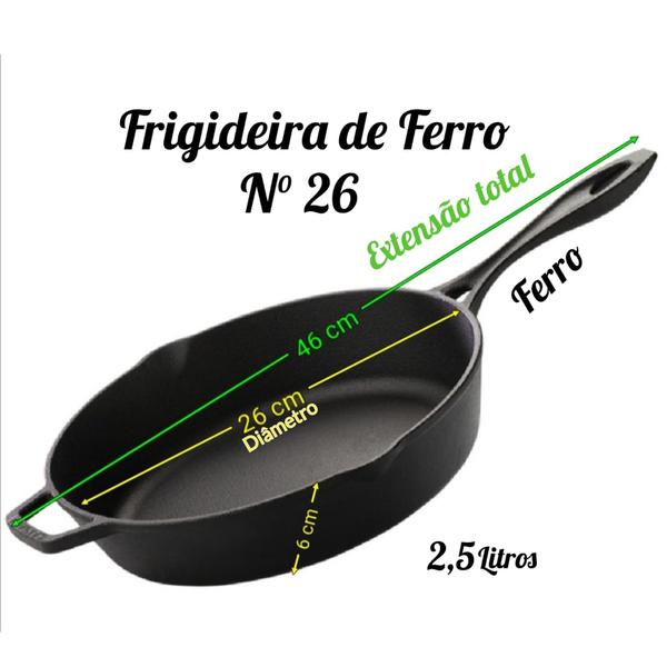 Imagem de Frigideira Ferro  N26 Cabo de Ferro P/ Churrasqueira, Forno , Fogão Indução e etc