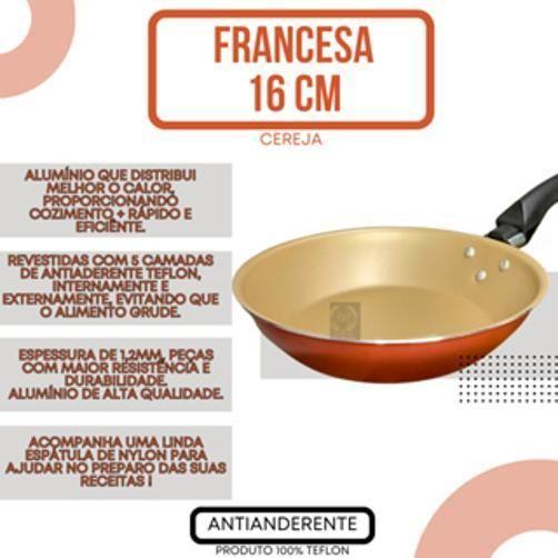 Imagem de Frigideira Francesa Antiaderente Teflon 16Cm Cor Cereja Gold