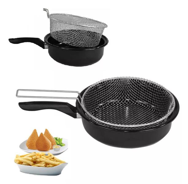 Imagem de Frigideira Fritatudo Com Cesto 26cm Panela Fritadeira Esmaltada Roa