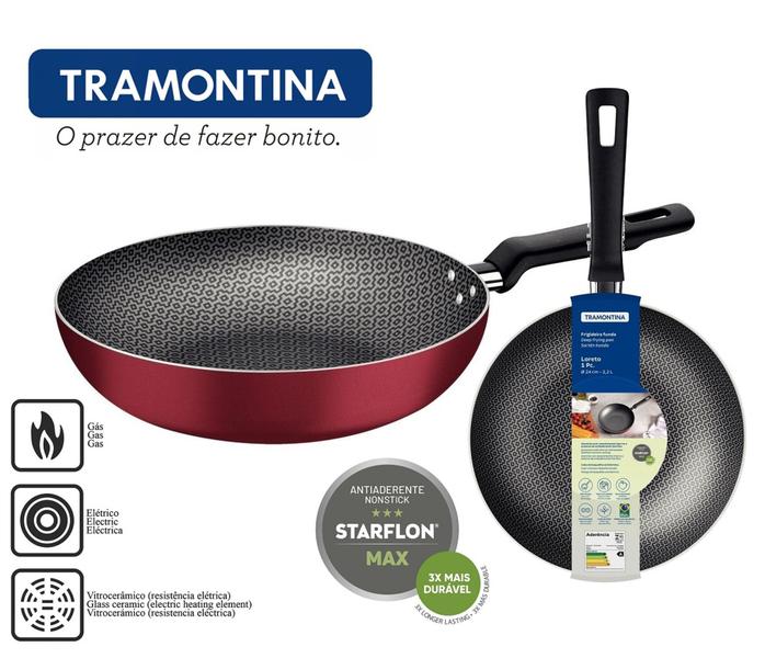 Imagem de Frigideira Funda Antiaderente 24cm 2,2 Litros Tramontina Loreto Vermelha