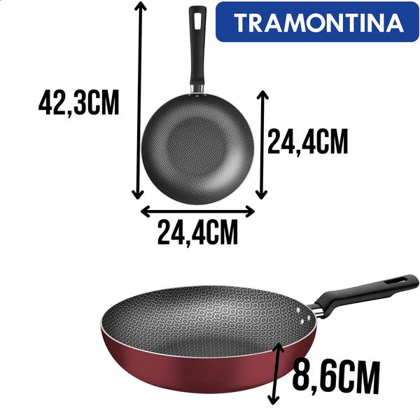 Imagem de Frigideira Funda antiaderente Tramontina Loreto Antiaderente Starflon Max 24cm 2,2 L vermelha preta