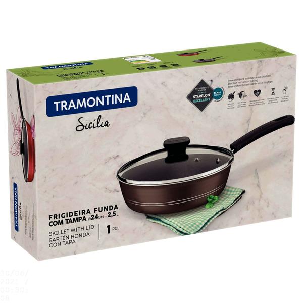 Frigideira Funda Tramontina com Tampa Sicília Starflon Excellent Avelã 24 cm 2,5 L Imagem de Frigideira Funda Tramontina com Tampa Sicília Starflon Excellent Avelã 24 cm 2,5 L