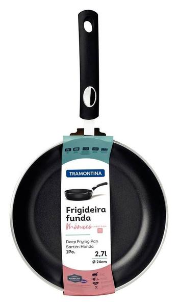 Imagem de Frigideira funda tramontina mônaco induction em alumínio com revestimento interno e externo antiaderente starflon premium preto 24 cm 2,7 l