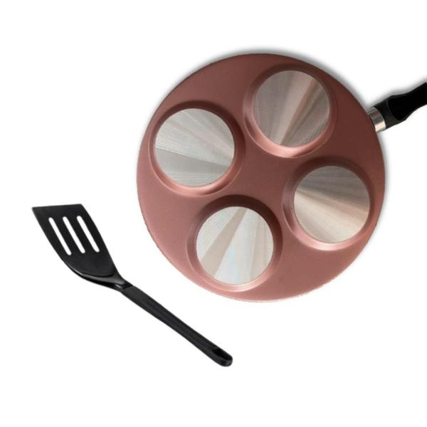 Imagem de Frigideira Gourmet 4 Ovos 26cm Rose Com Espátula Linha Premium J4TECH Alumínio Antiaderente Teflon Ultra Resistente 