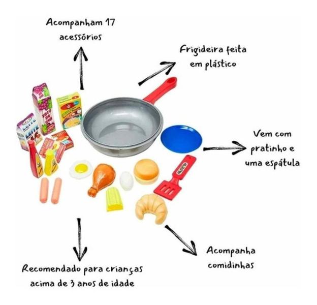 Imagem de Frigideira Gourmet Infantil Com Comidinhas Kit Cozinha 18 peças