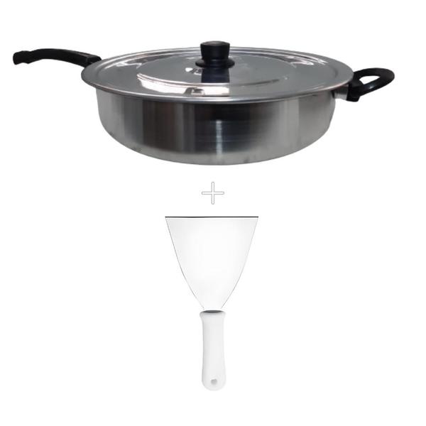 Frigideira Grande Aluminio N30 com Espátula de Aço Inox - Frigideira Grande + espatula em aço Imagem de Frigideira Grande Aluminio N30 com Espátula de Aço Inox