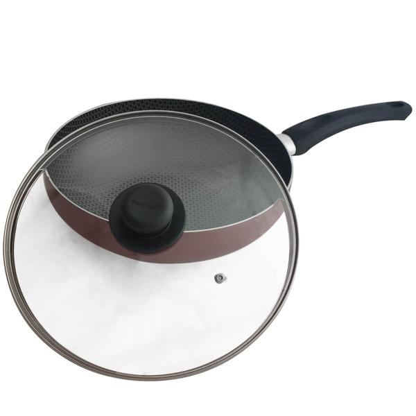 Frigideira Grande Com Tampa Antiaderente Multiflon Wok 28 Gourmet Vermelha Imagem de Frigideira Grande Com Tampa Antiaderente Multiflon Wok 28 Gourmet Vermelha