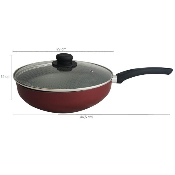 Imagem de Frigideira Grande Com Tampa Antiaderente Multiflon Wok 28cm Gourmet Vermelha