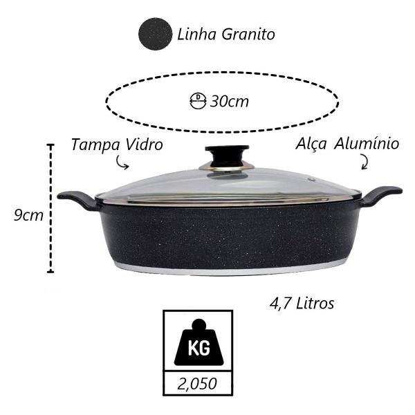 Imagem de Frigideira Granito Preto Gourmet Antiaderente Javali AA 30cm