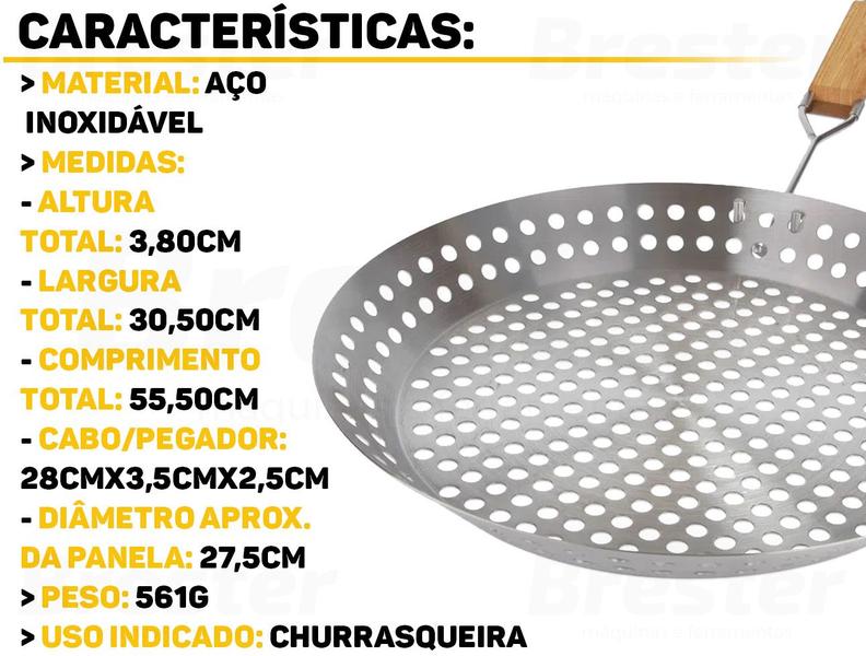 Imagem de Frigideira Grelha Churrasco 30,5 Cm Inox Para Churrasqueira