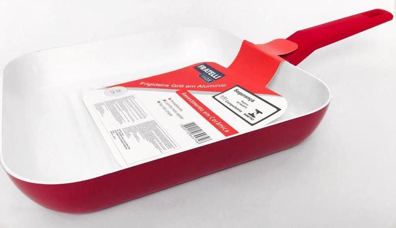 Frigideira Grill Fratelli Revestida Cerâmica 28 Cm Vermelho - Fratelli Inox Imagem de Frigideira Grill Fratelli Revestida Cerâmica 28 Cm Vermelho