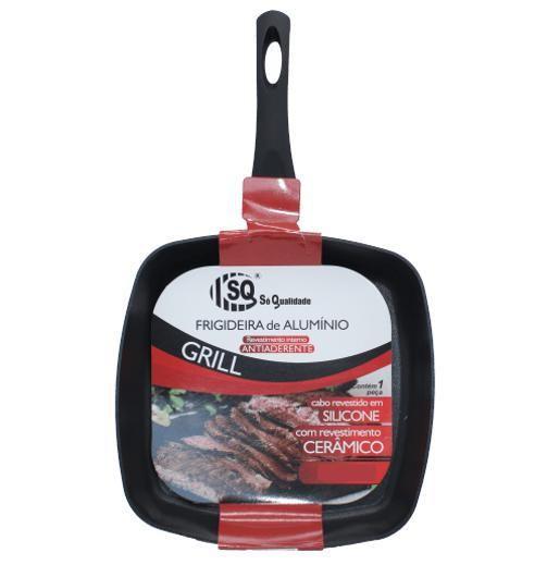 Frigideira Grill Ondulada Bistequeira Carne Grelha Ceramica - SQ Imagem de Frigideira Grill Ondulada Bistequeira Carne Grelha Ceramica