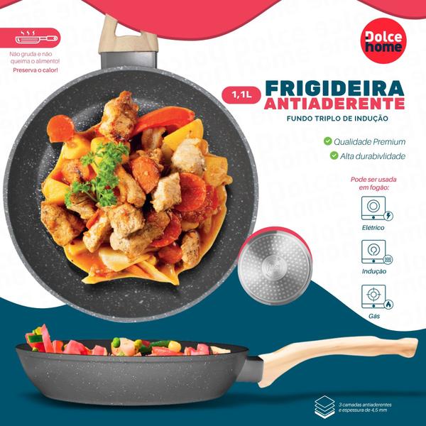 Imagem de Frigideira Indução 20cm 1,1l Fundo Triplo Cinza - Dolce Home