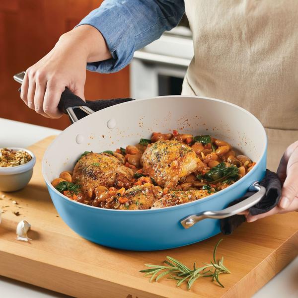 Frigideira KitchenAid de cerâmica anodizada rígida antiaderente 5L azul Imagem de Frigideira KitchenAid de cerâmica anodizada rígida antiaderente 5L azul