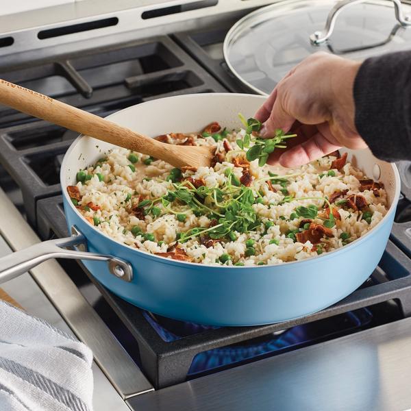 Frigideira KitchenAid de cerâmica anodizada rígida antiaderente 5L azul Imagem de Frigideira KitchenAid de cerâmica anodizada rígida antiaderente 5L azul