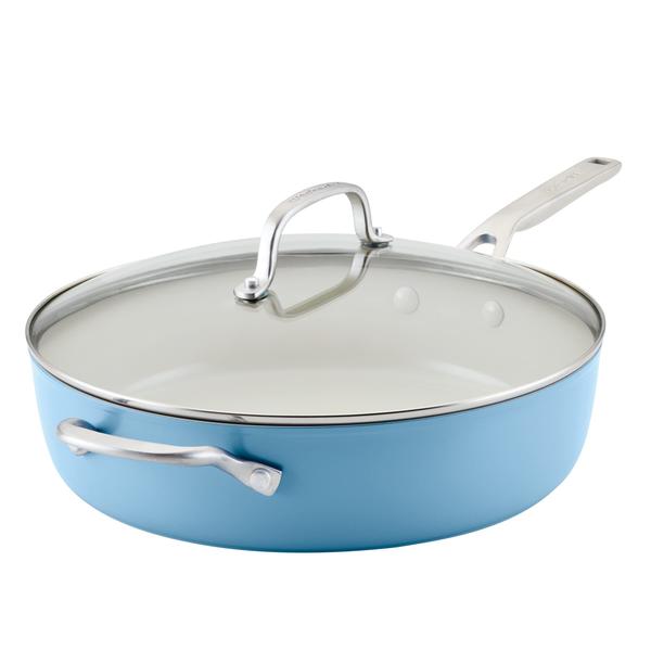 Frigideira KitchenAid de cerâmica anodizada rígida antiaderente 5L azul Imagem de Frigideira KitchenAid de cerâmica anodizada rígida antiaderente 5L azul